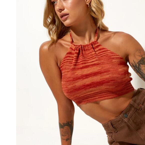 Motel Tops - Motel Roena Crop Top In Space Dye Tangerine Strawberry size S